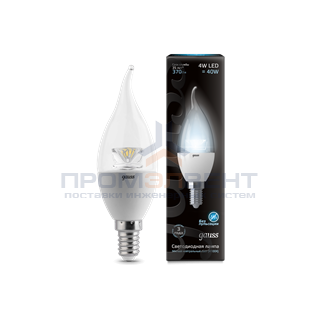 Лампа Gauss LED Candle Tailed Crystal Clear E14 4W 4100K 1/10/50